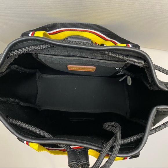 Tommy Hilfiger Drawstring Backpack Black and Yellow with Multicolored Straps - Picture 3 of 10